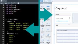 Code next to the ShinyUIEditor that generated it